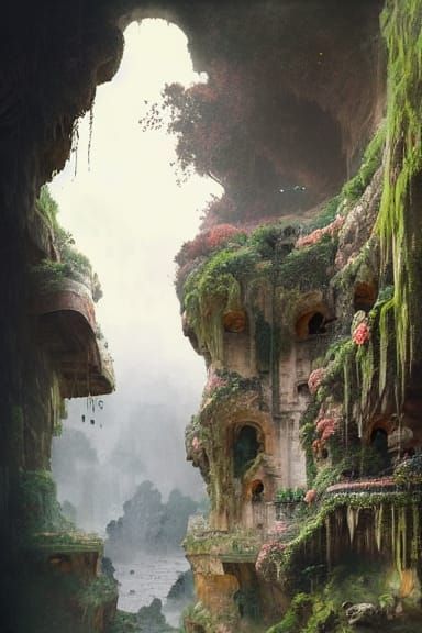 Baroque Cave Mansion on Floating Rocks