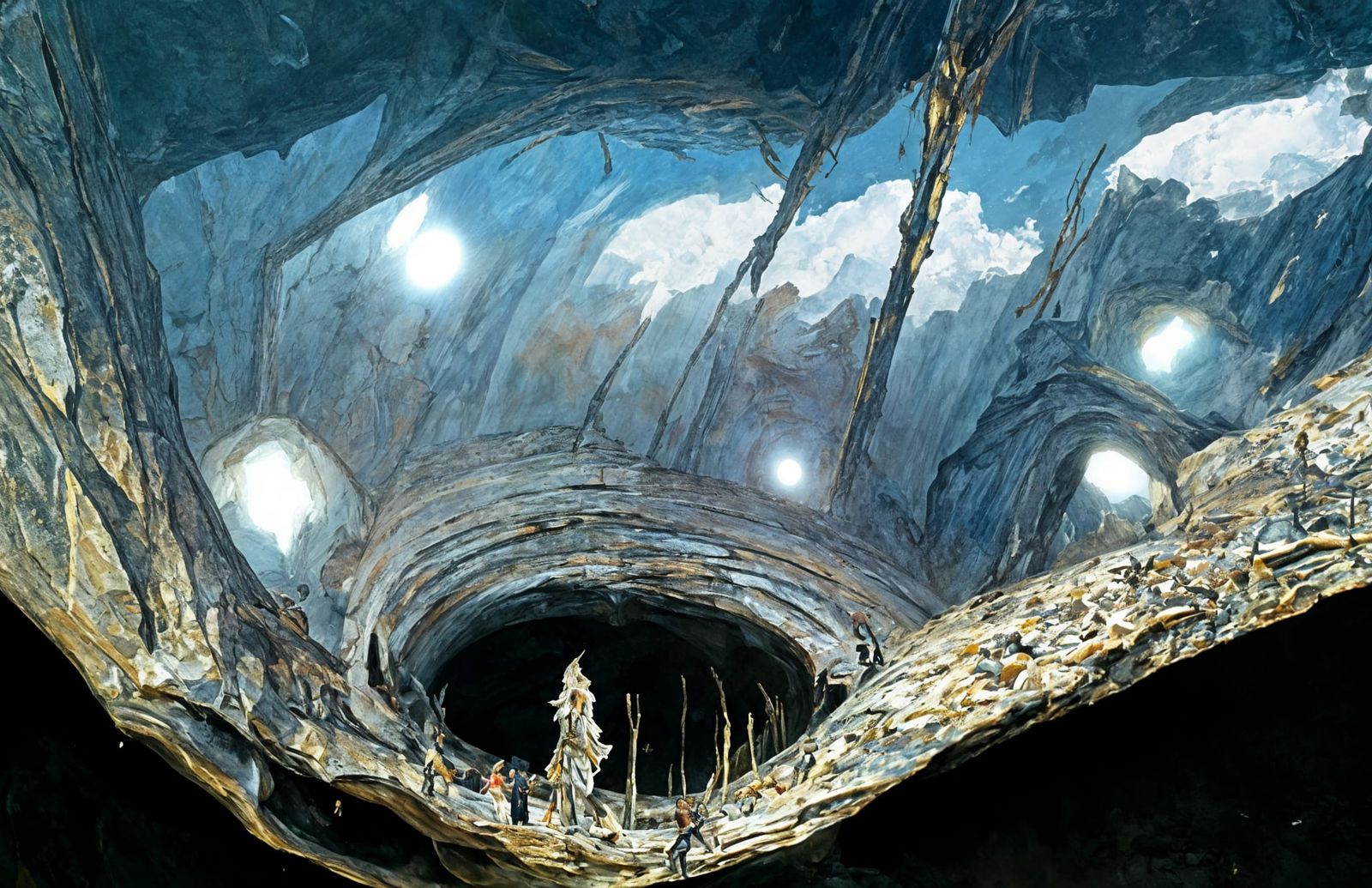 Sunlit Cave of Skeletons: Macabre Concept Art