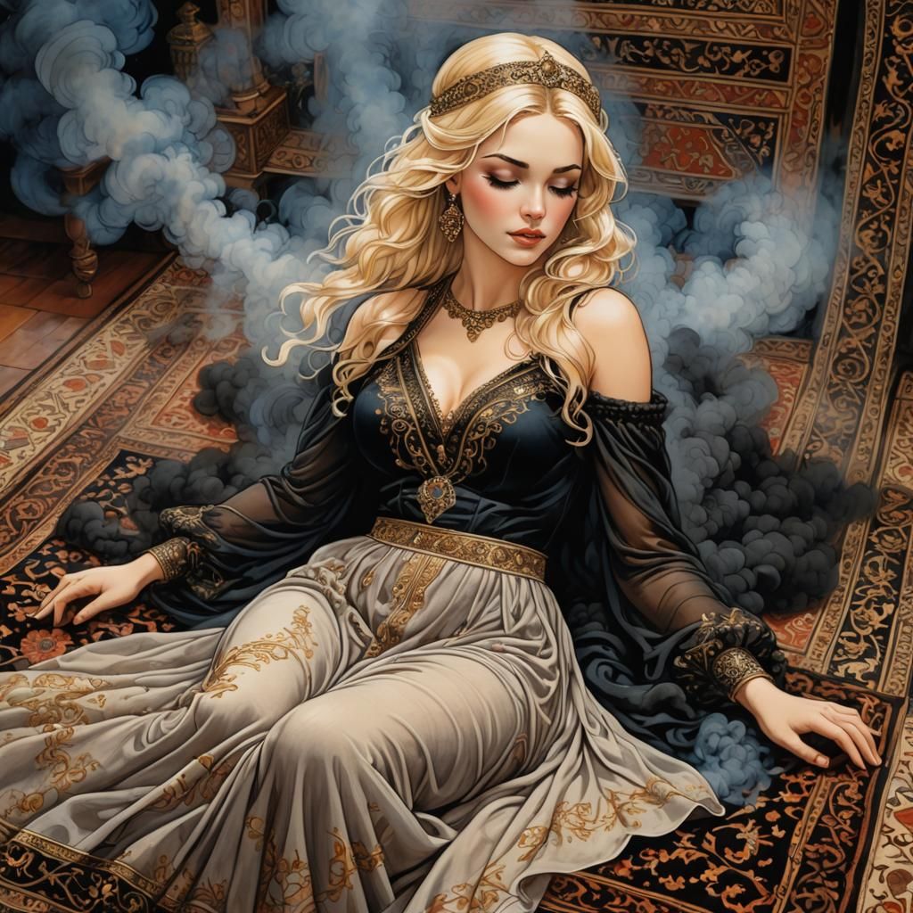 Dreamy Arabian Princess in Smoky Night Scene