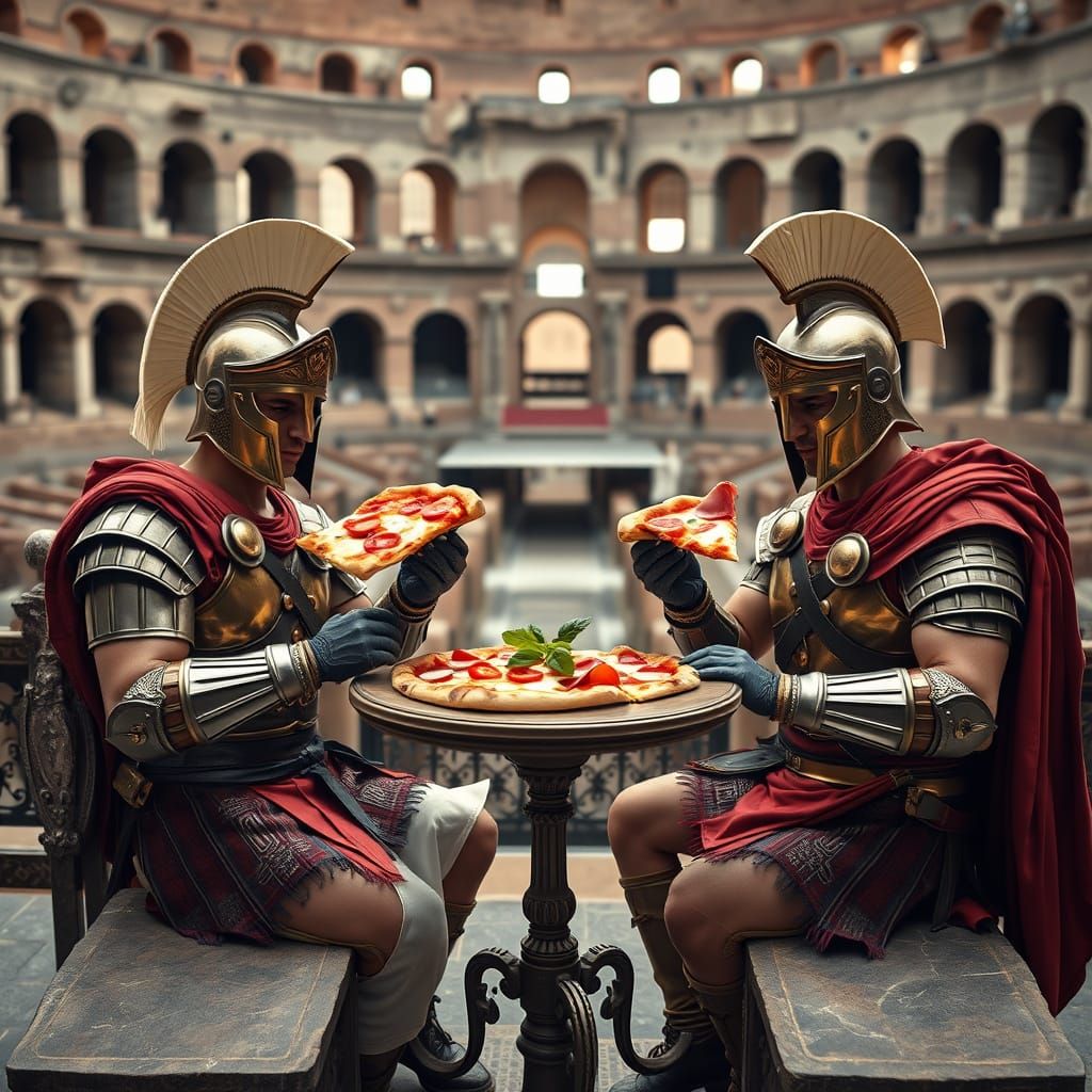 Gladiators' Pizza Lunch in Roman Colosseum