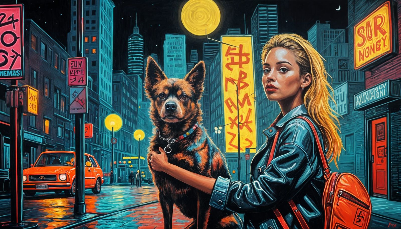 Woman and Dog in Lowbrow Pop Art Style