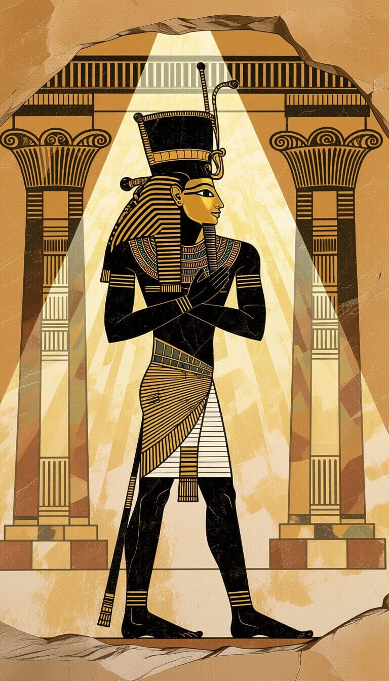 Cave Painting of Pharaoh with Golden Mask