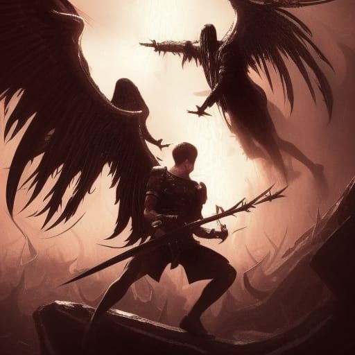 Epic Battle Between Lucifer and Michael: Dark Fantasy Art