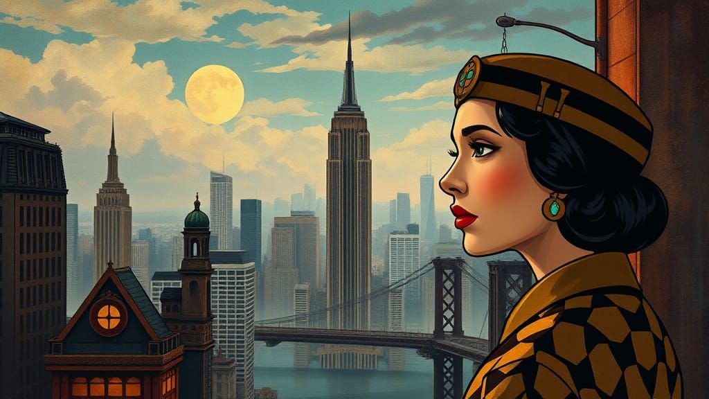 Art Deco Cityscape Portrait in Scenic Environment