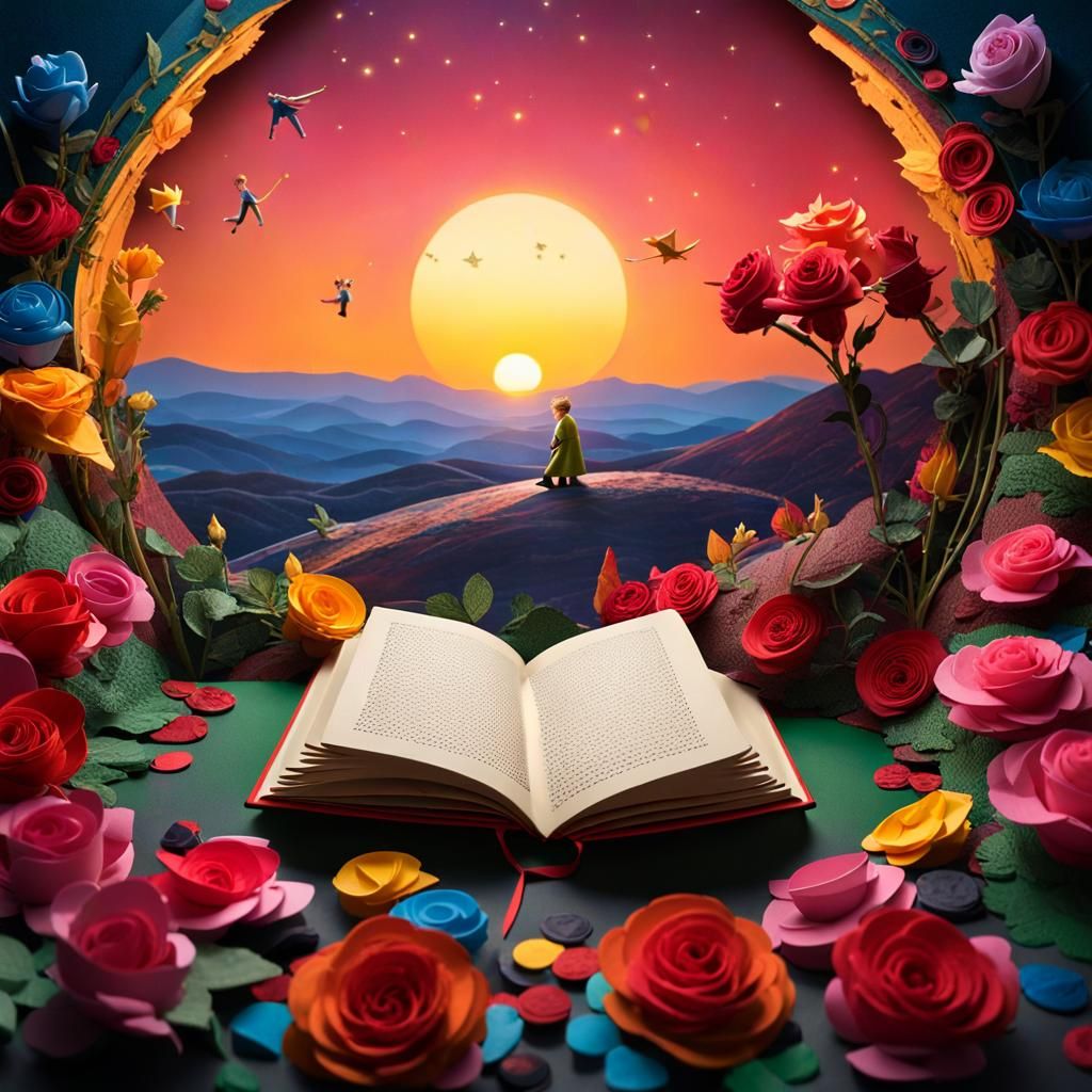 Little Prince Pop-Up Book Scene in Hyperrealistic Style
