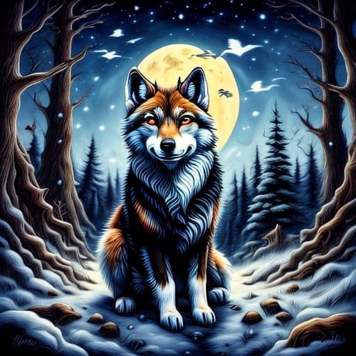 Whimsical Forest Feline Radiant in the Night