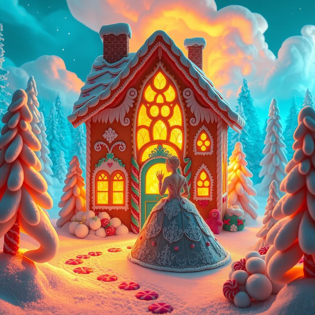 Candy Princess in Gingerbread House, Mucha-Inspired