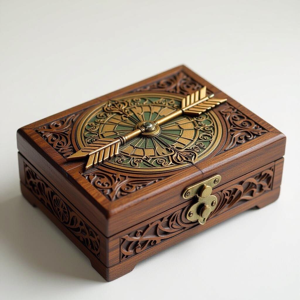 Ornate Arrow Symbol in Art Nouveau Wooden Box
