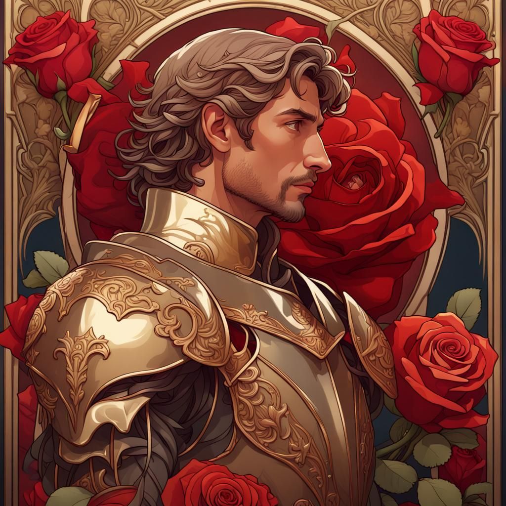 Romantic Knight with Roses in Art Nouveau Style