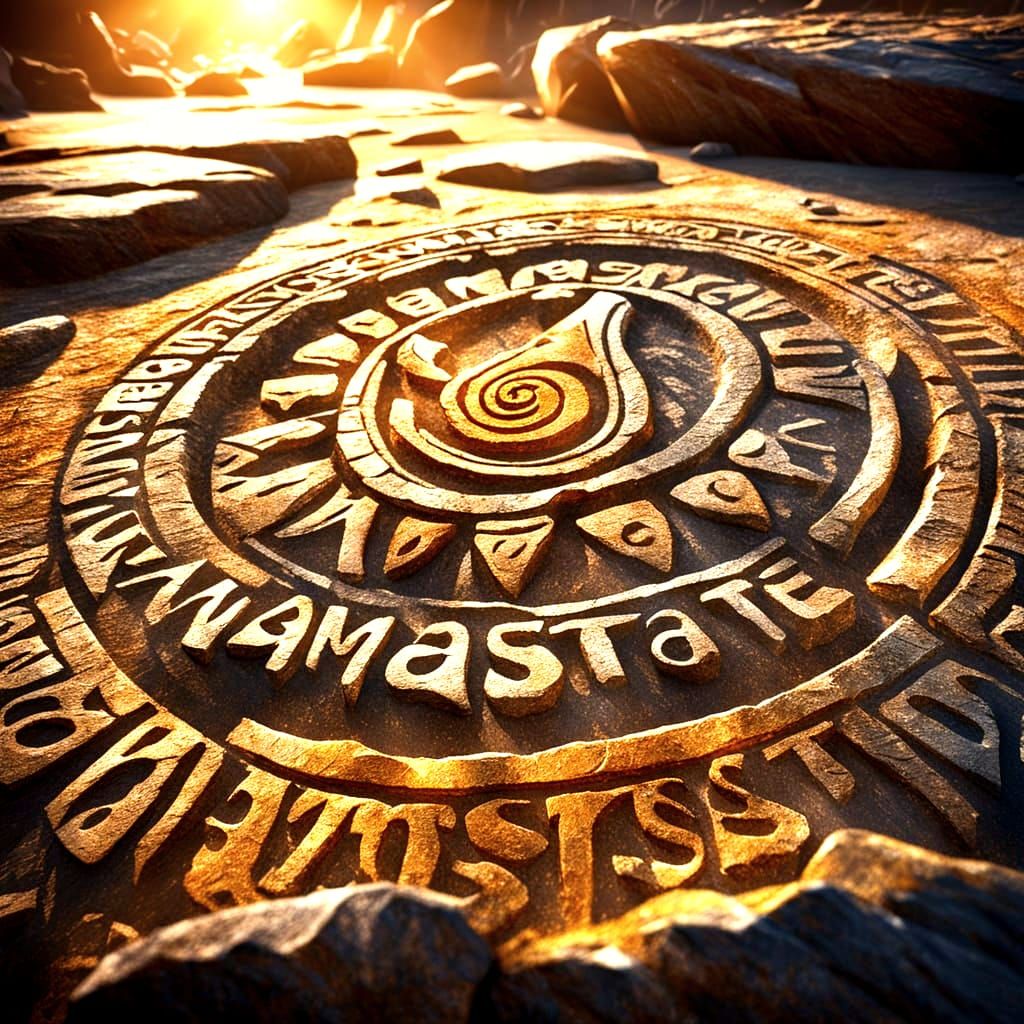 Ancient Rock Inscription of Namaste in Digital Art