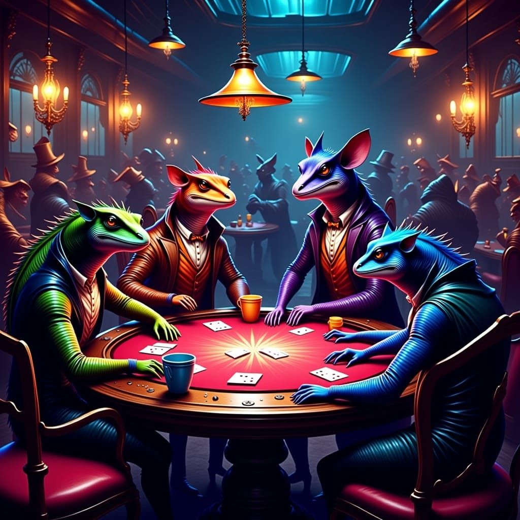 Lizardfolk Poker Game in Old West Saloon