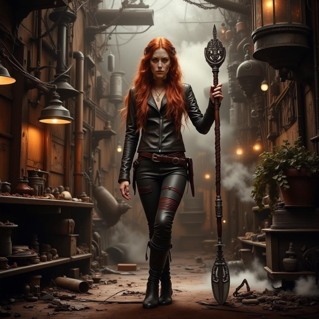 Victorian Industrial Arena with Woman and Staff