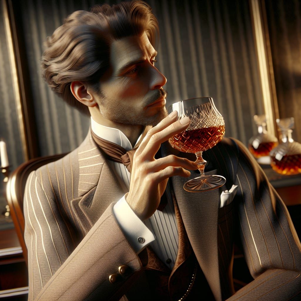 French Gentleman Enjoying Cognac in 19th-Century Study