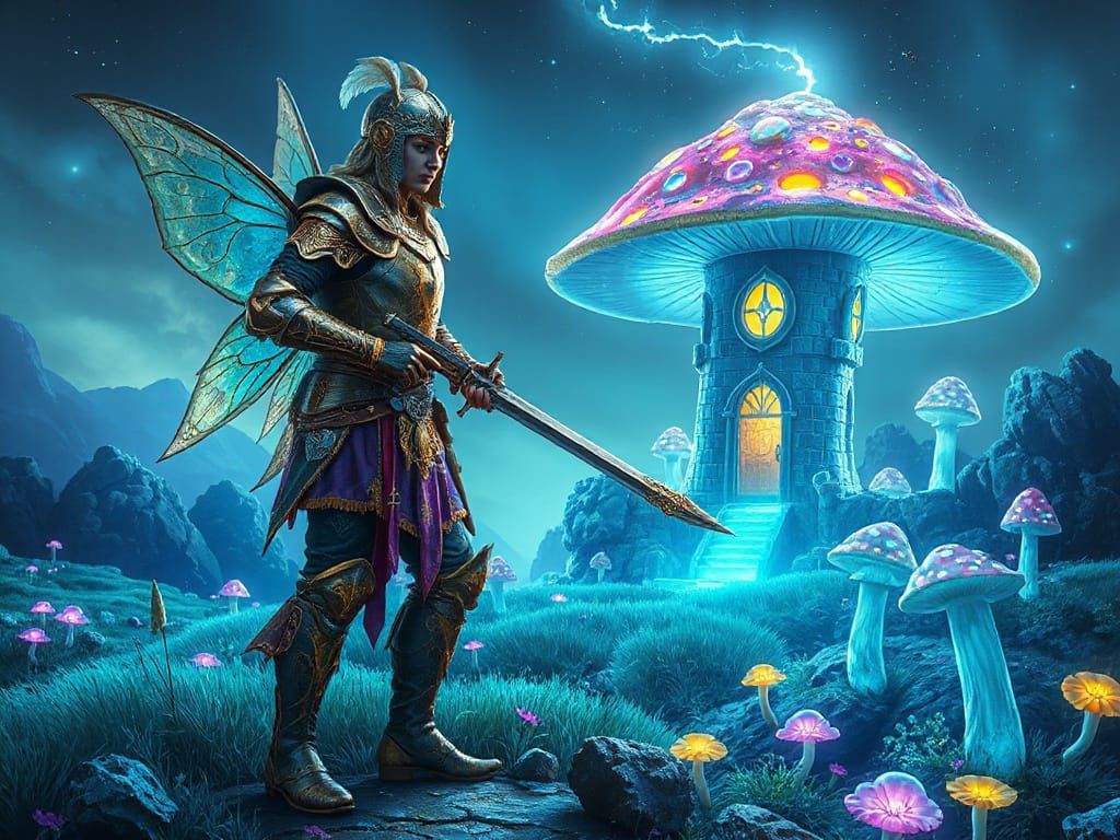 Whimsical Faerie Guardian in a Bioluminescent Toadstool Cast...