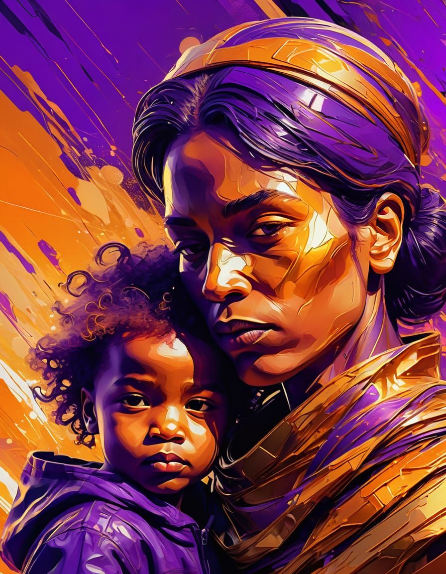 Mother and Child in Comic Book Style Digital Art