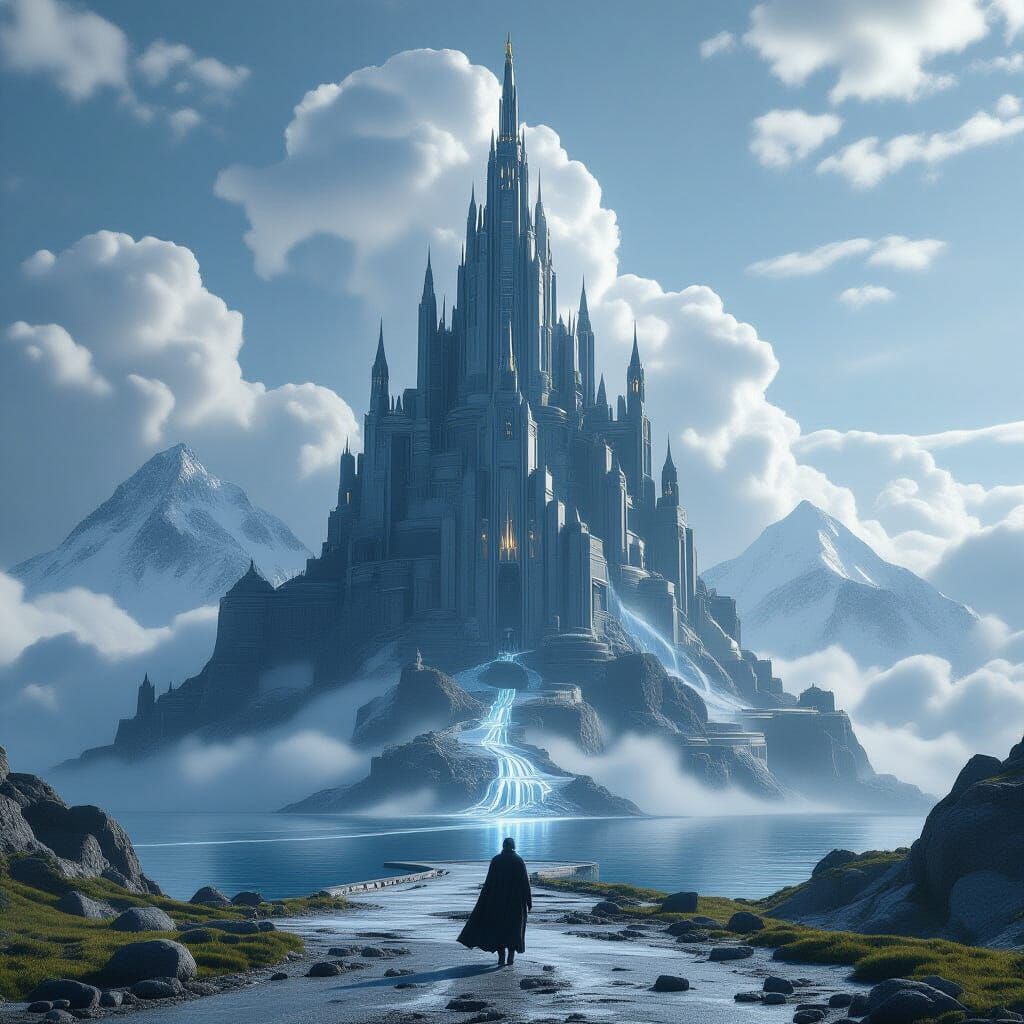 Surreal Sci-Fi Landscape with Towering St Michael's Mount