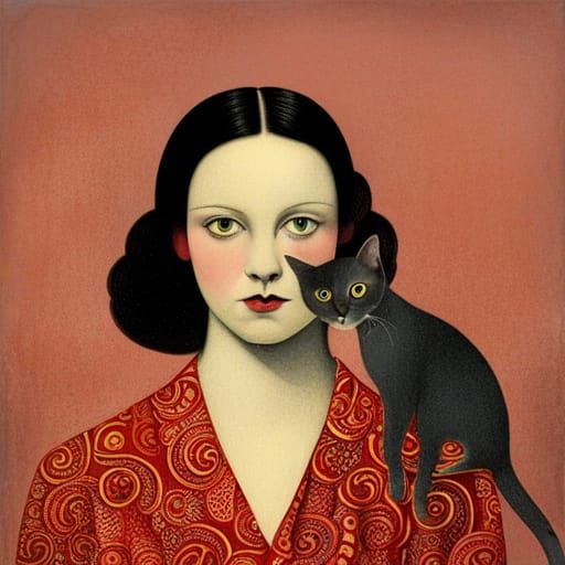 Whimsical Feline Portrait in Pop Art Style