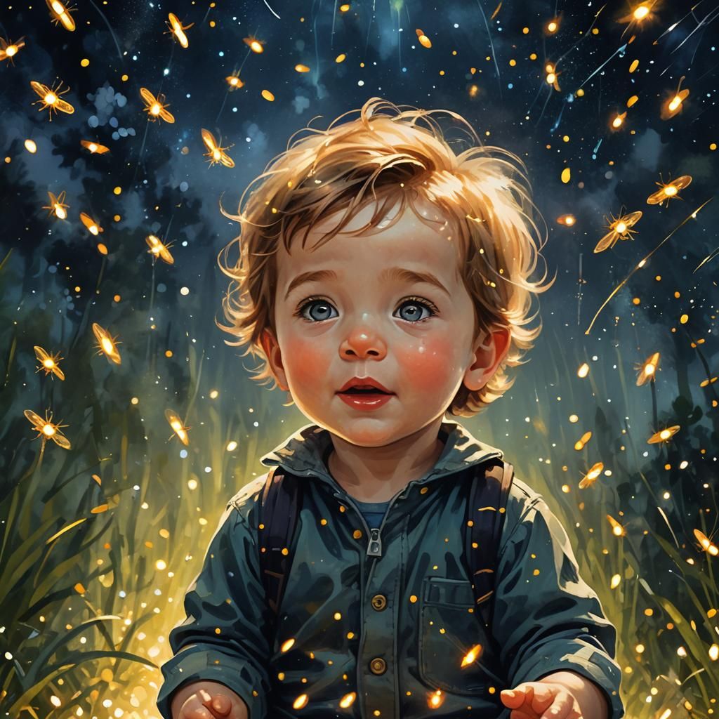 Sparkling Night Portrait: Boy and Fireflies