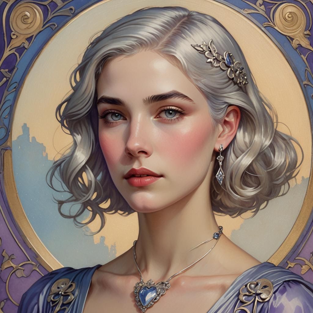 Art Nouveau Portrait of a Silver-Haired Woman