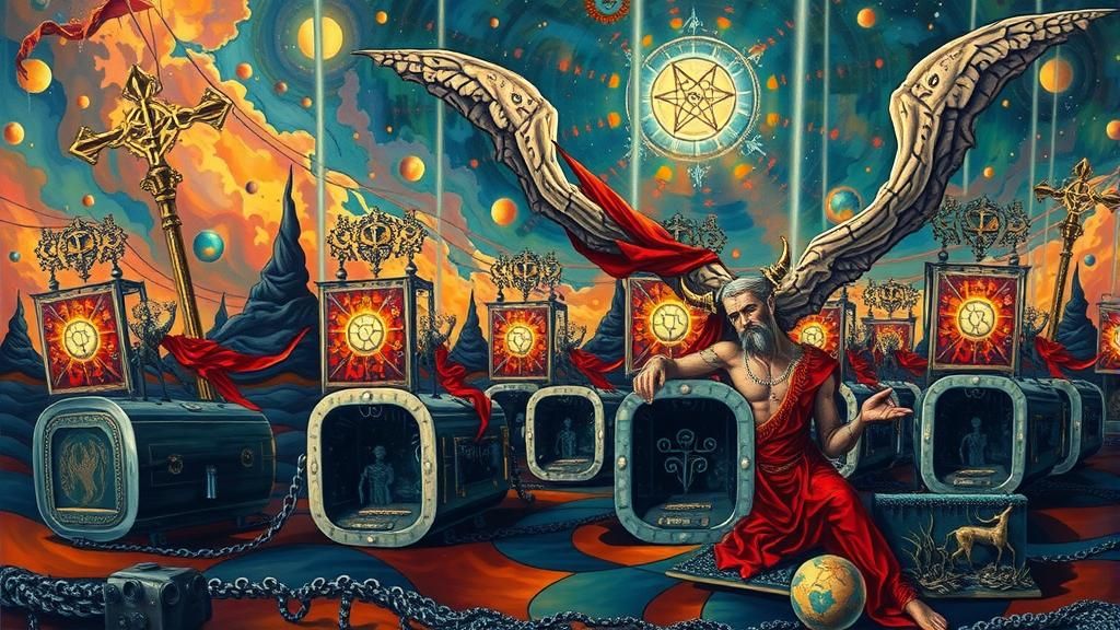 Demonic God on Throne in Dystopian Surrealism