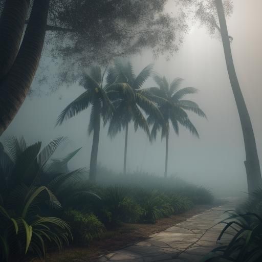 Misty Dusk: Hyper-Realistic Palm Trees in 3D