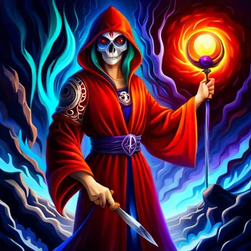 Angel of Death with Glowing Eyes in Fractal Magic