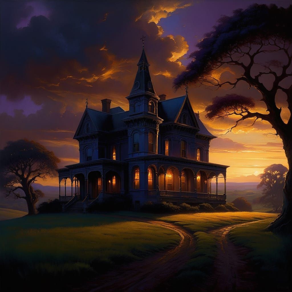 Moody Victorian Estate Basks in Warm Golden Hour Light