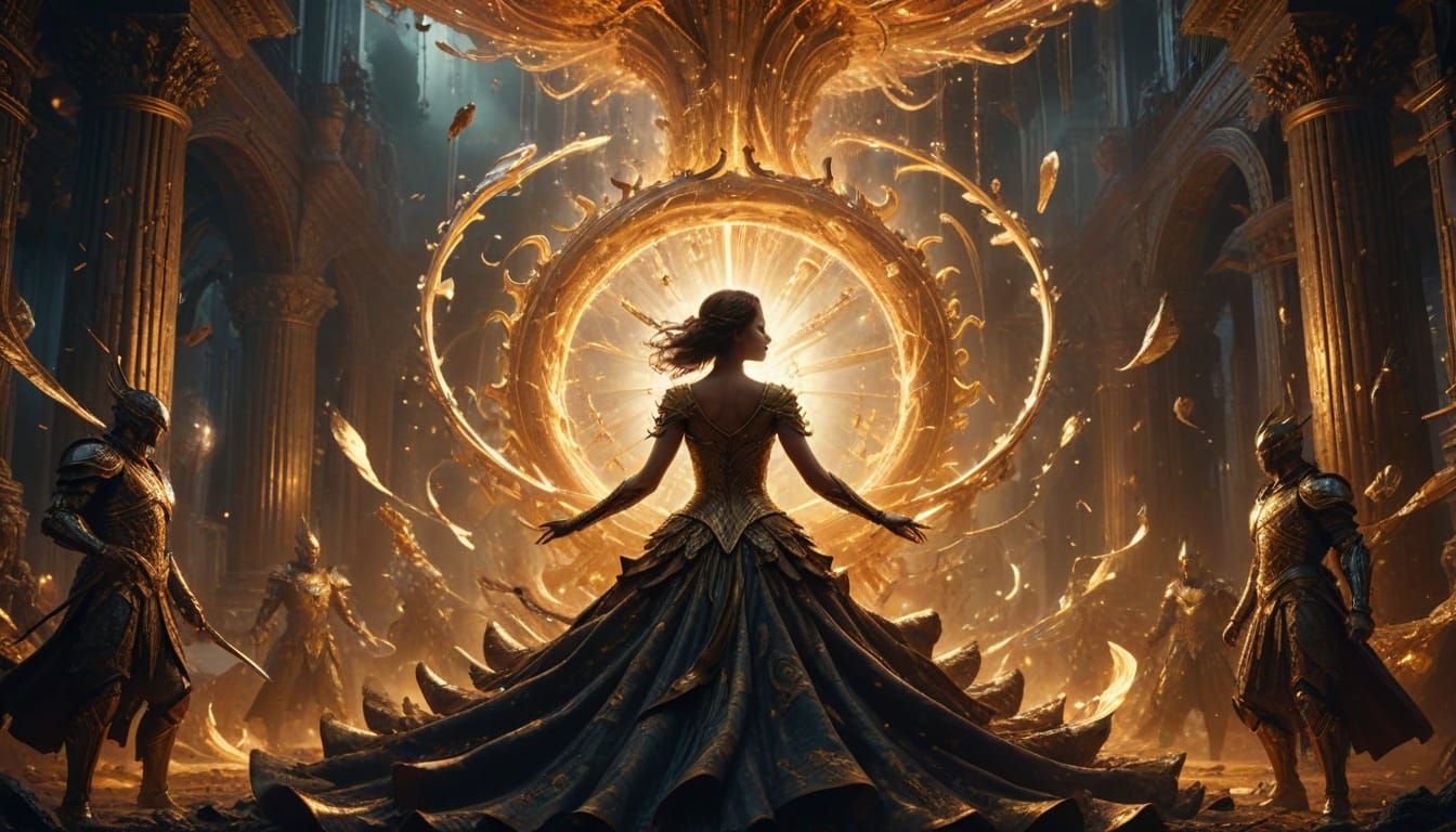Ethereal Warriors Caught in a Vortex of Golden Light