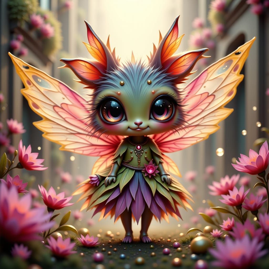 Flower Creature in Cyberpunk Style, Oil Painting