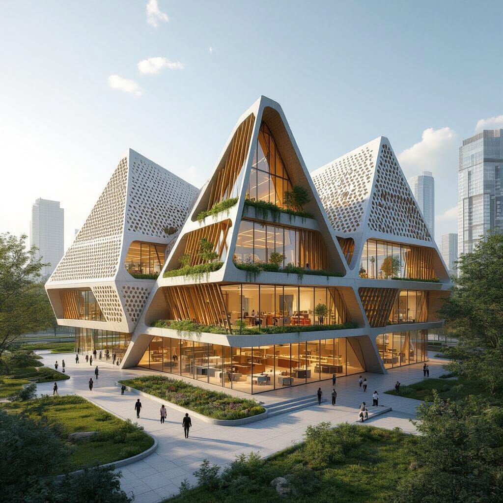 Futuristic Timber Pyramid Primary School in Sunny Urban Sett...