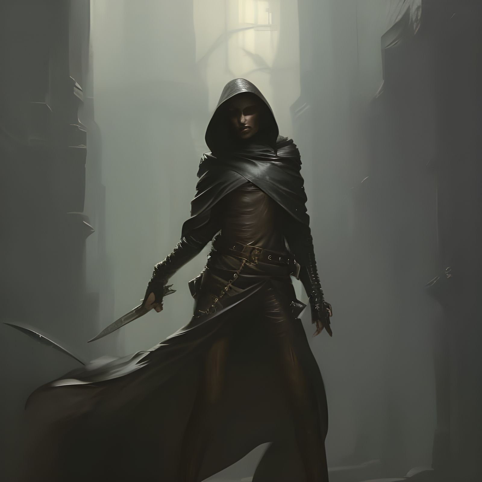 Dark Fantasy Assassin in Leather with Dagger