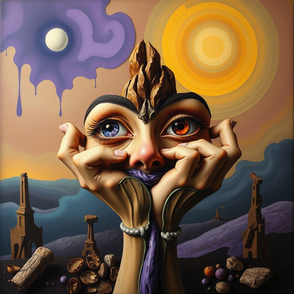 Surreal Dreamscape with Abstract Figures in Oil