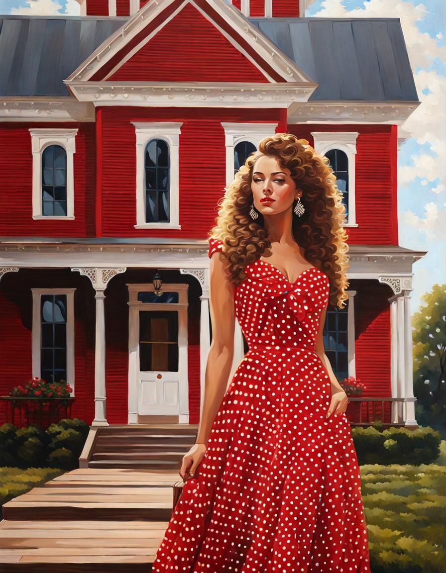 Vintage Polka Dot Dress Painting in Hyperrealistic Style