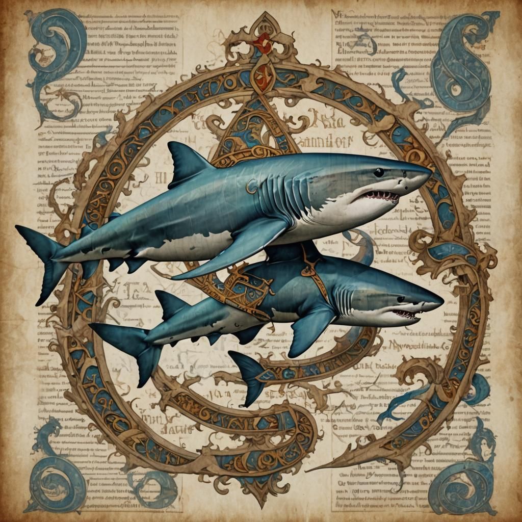 Sharks, medieval manuscript, 13th c.