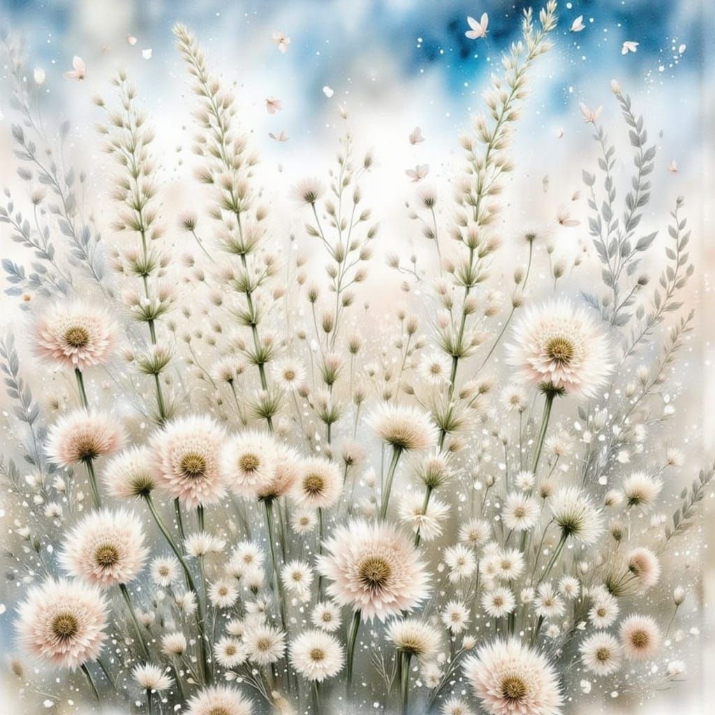 Dandelions with White Gaura