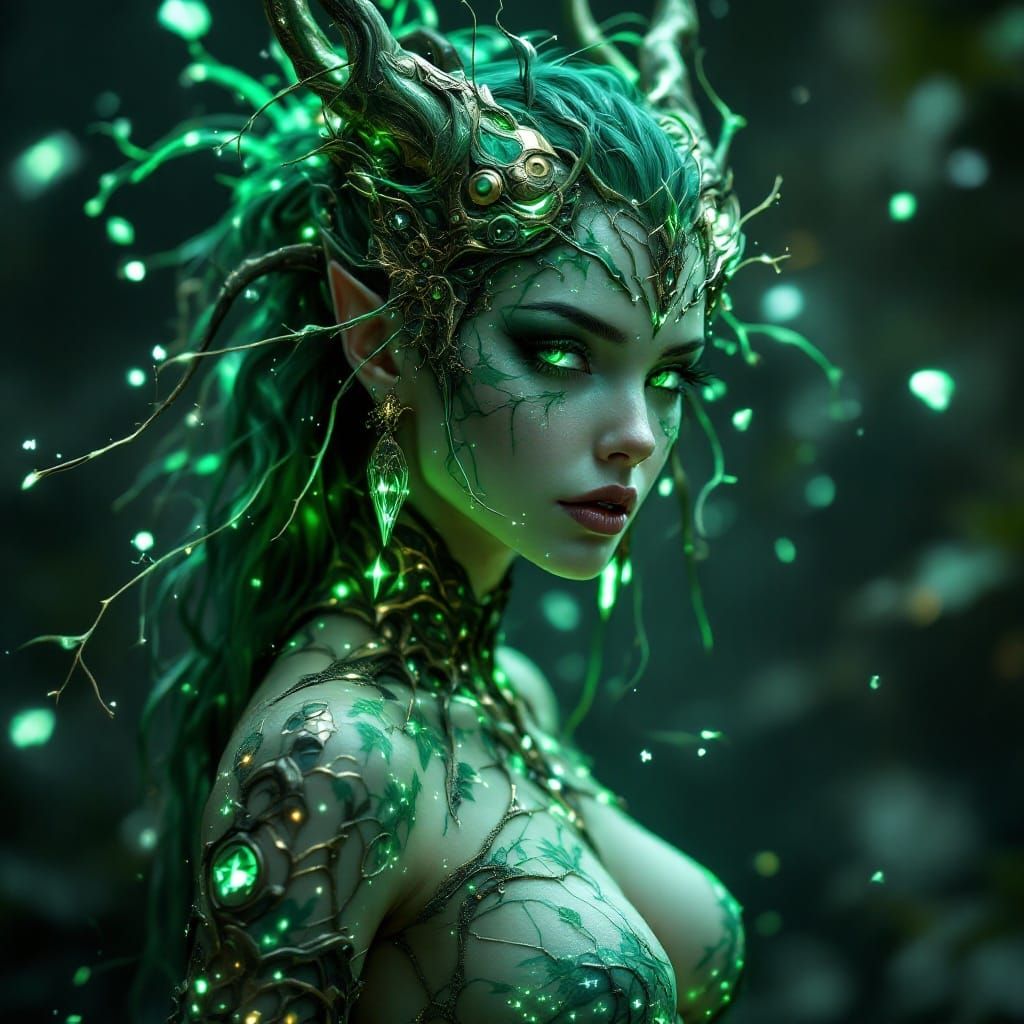 Ethereal Earth Demon in Azure Armor, Radiating Mystical Beau...