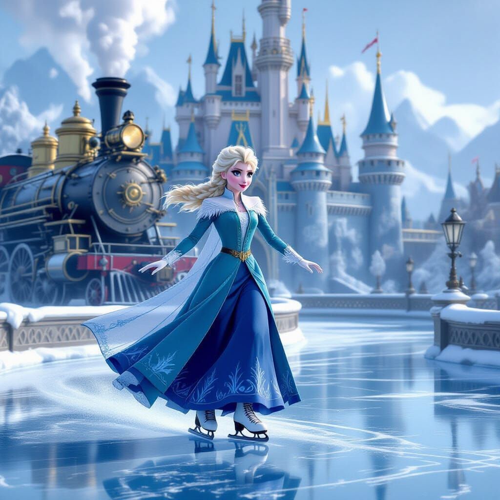 Elsa Ice Skating in Steampunk Fairytale