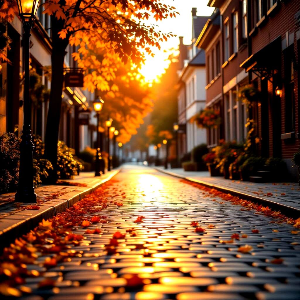 Photorealistic Autumn Morning in City Streets