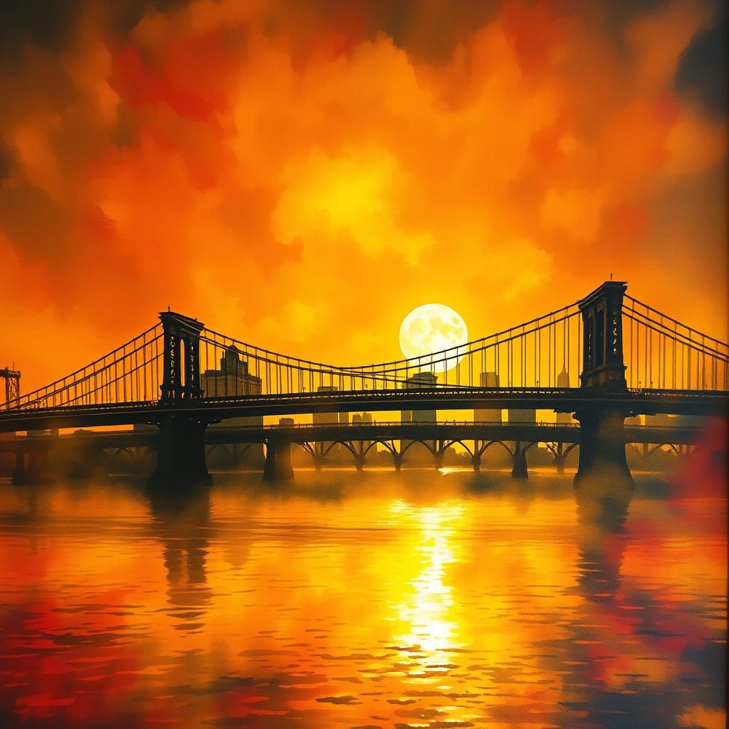 Dreamy New York City Bridge at Sunset