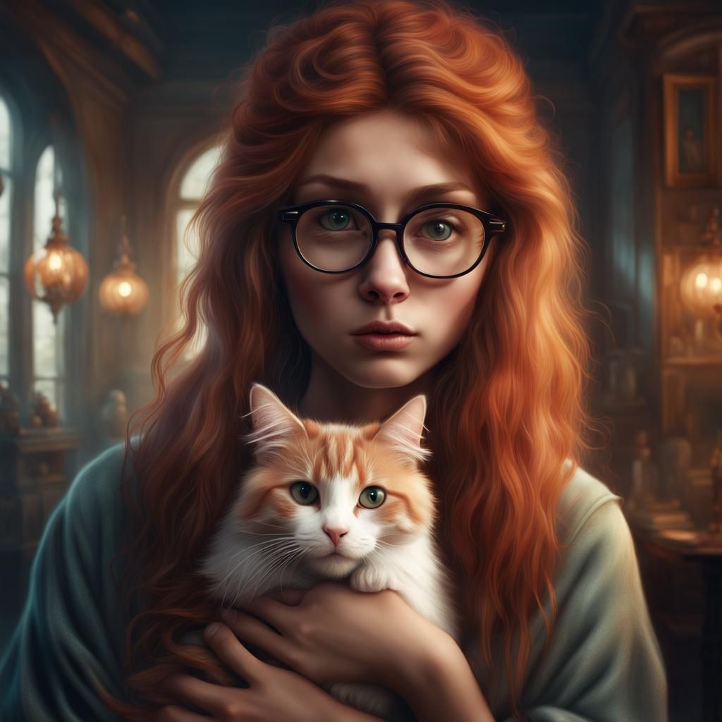 Girl with Cat in Epic Digital Painting