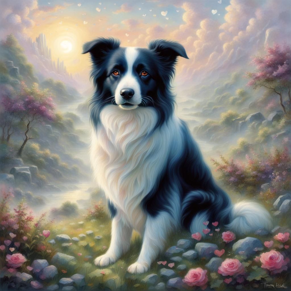 Border Collie Dog with Heart in Ethereal Style