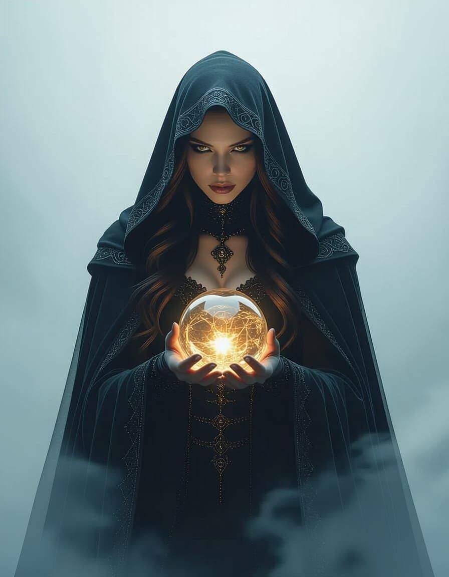 Mysterious Witch with Crystal Orb in Gothic Fantasy Style