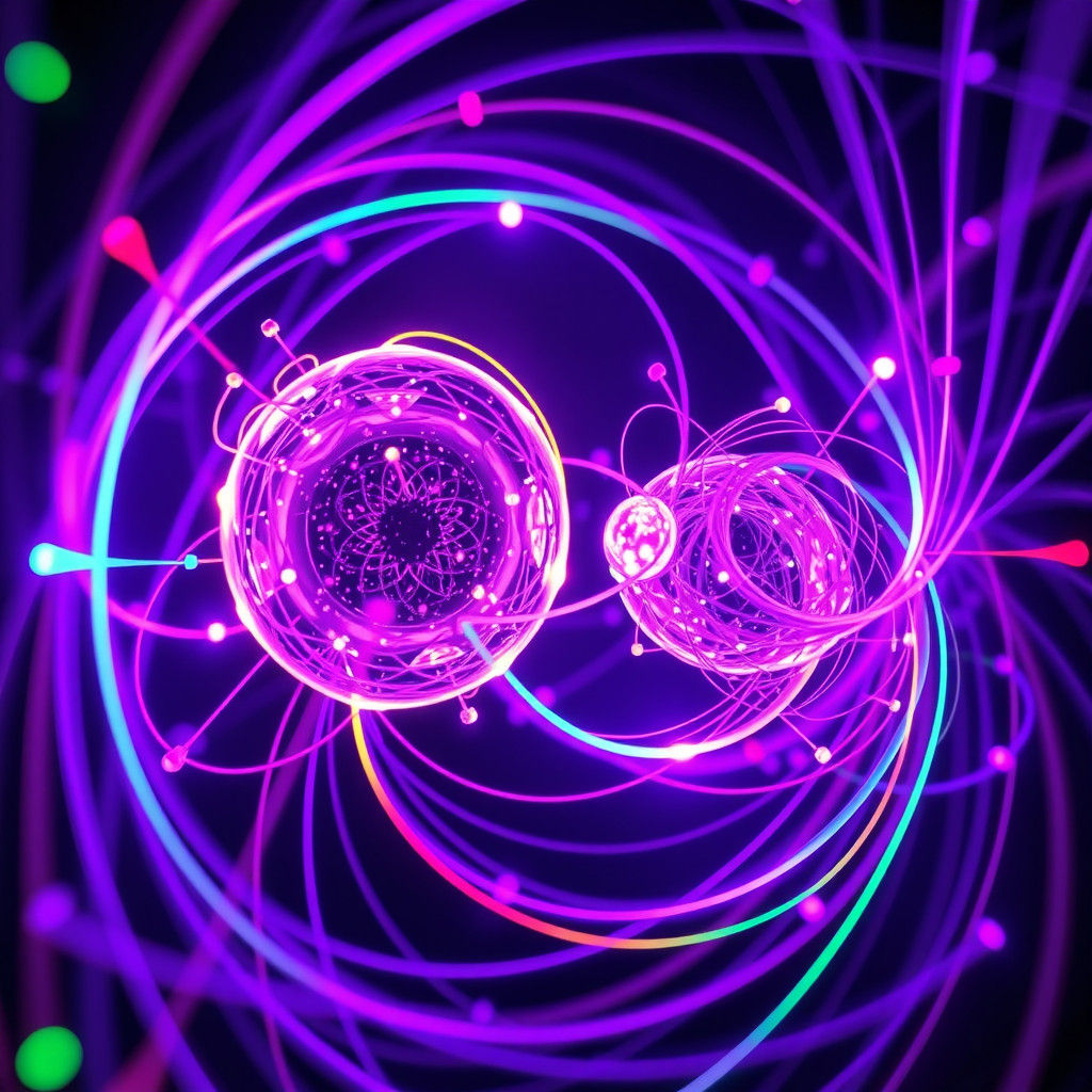 Quantum Entanglement: Neon Particles in Macro View