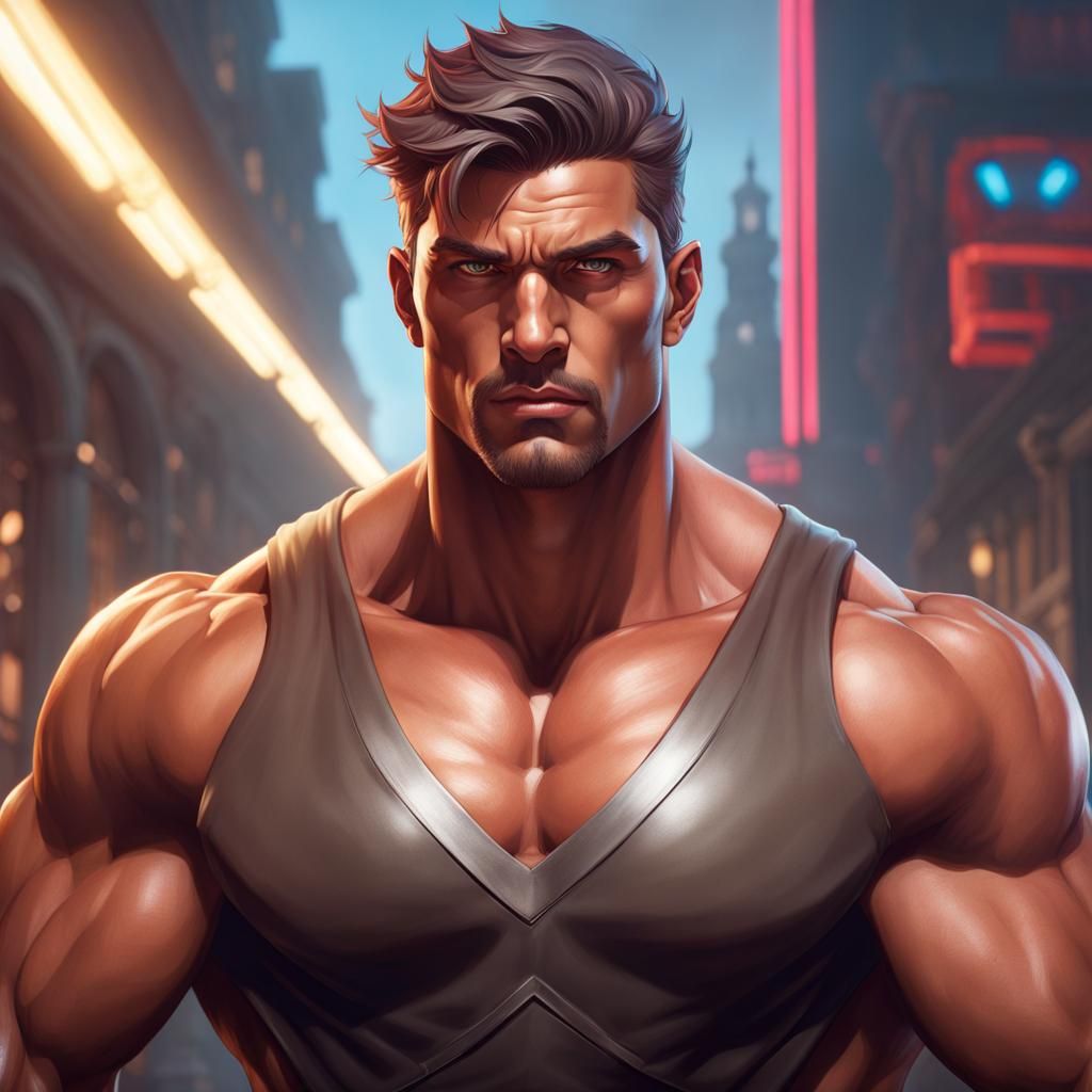 Detailed Portrait of a Muscular Young Man