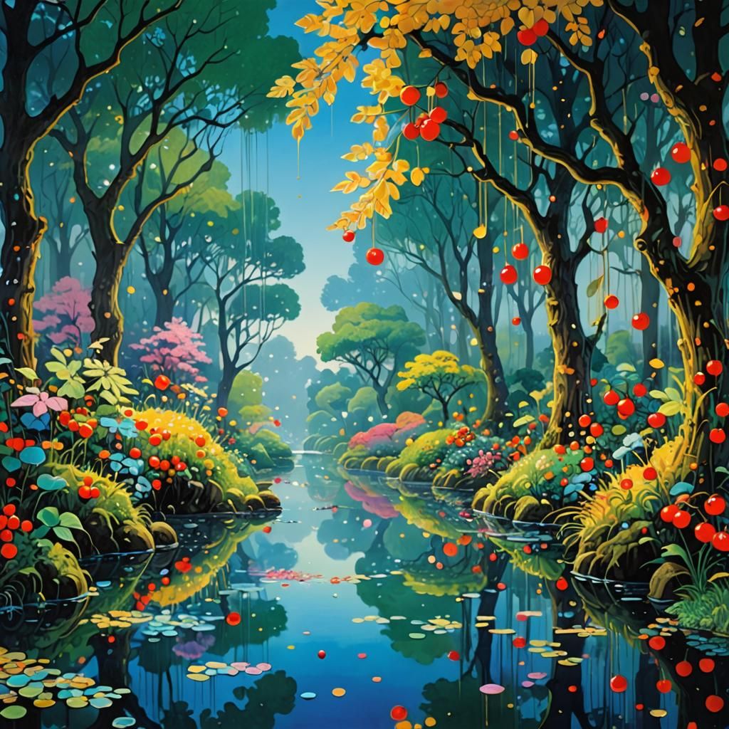 Elegant Cherries in Ethereal Watercolor with Gold Leaf