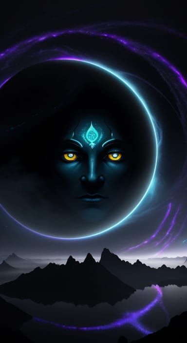 Surreal Cosmic Art Depicting Lord Shiva's Glowing Eyes and C...