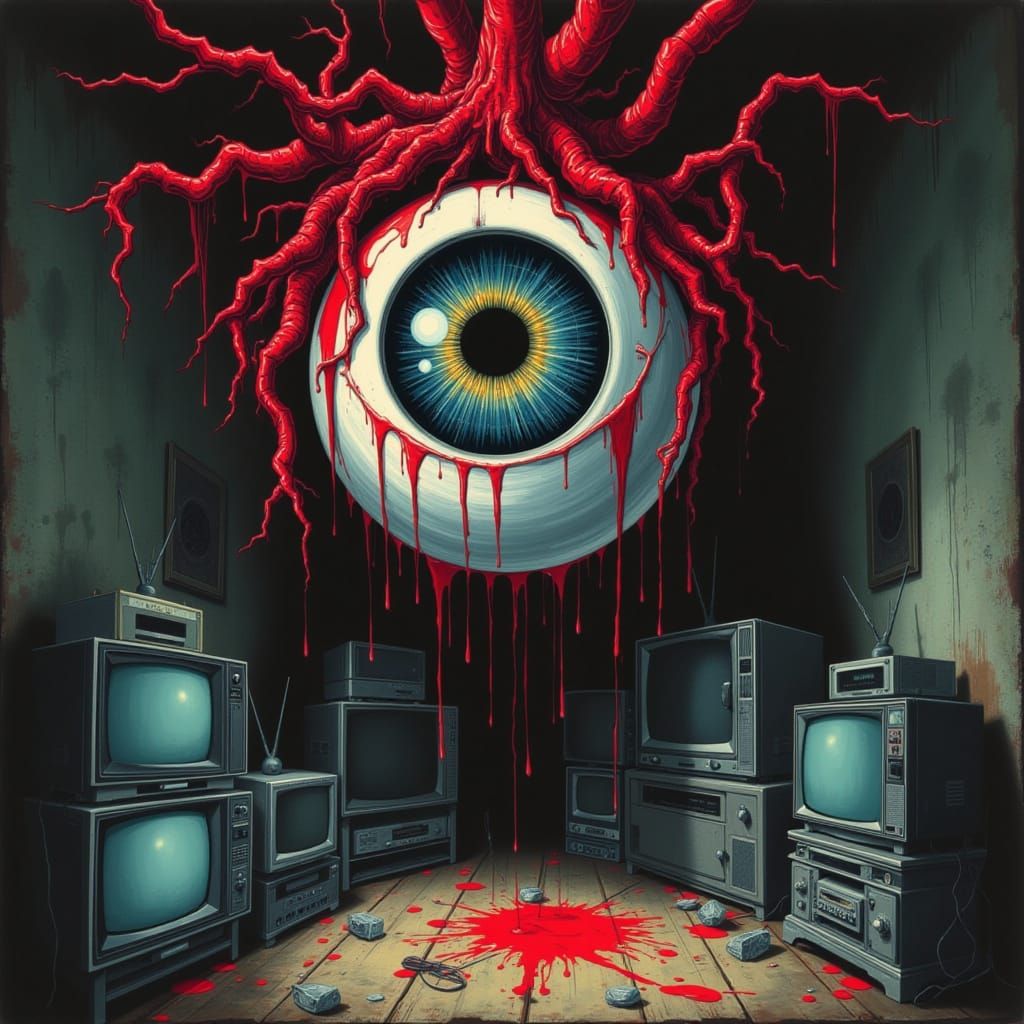 Gigantic Bloodshot Eye in Analog Horror Style