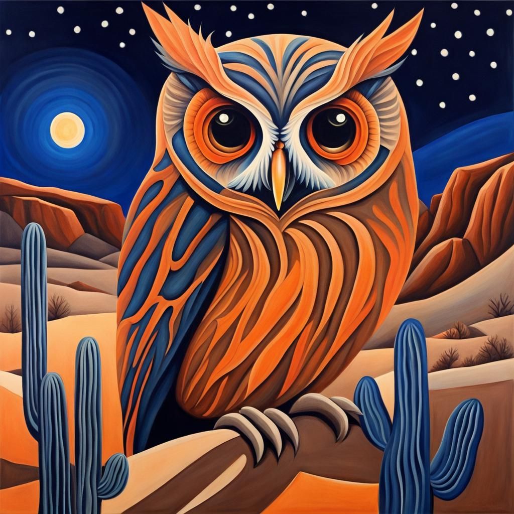 Owl in Desert Canyon, Georgia O'Keeffe Style