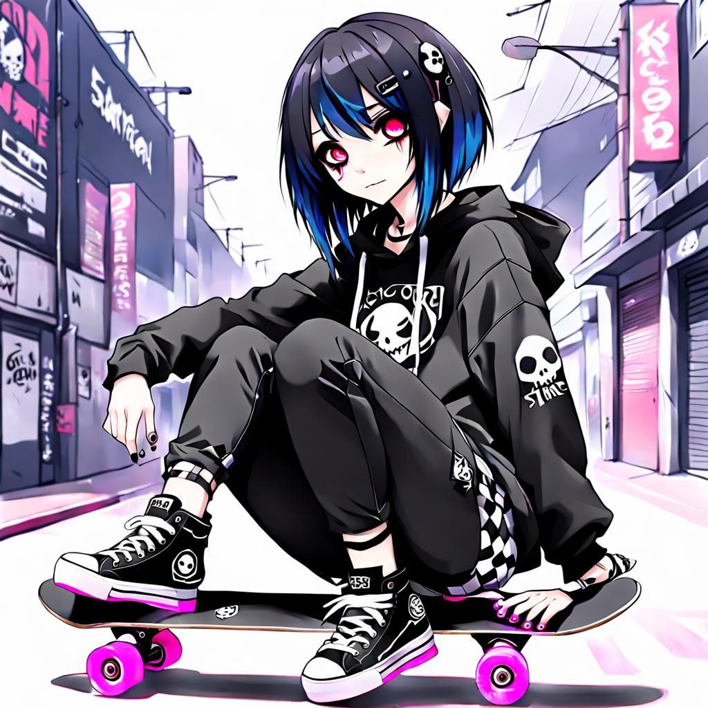 Emo Goth Anime Skater Girl Illustration