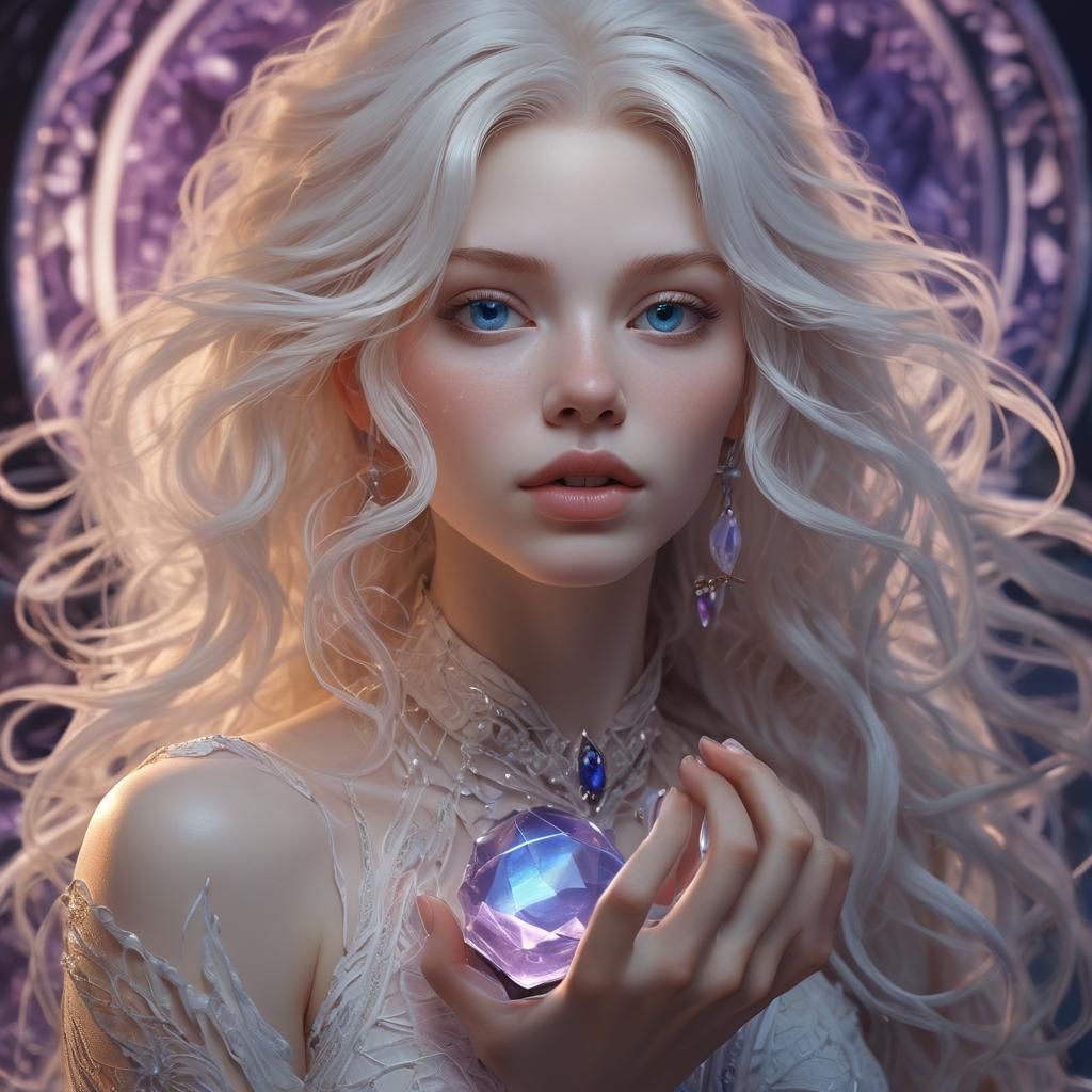 Ethereal Woman with Gemstone in Graffiti Style